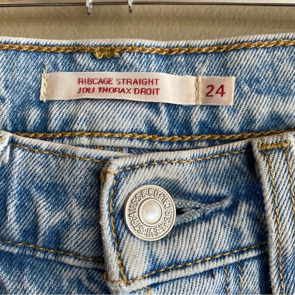 Levi's Ribcage Premium Denim Straight Size 24 Light Wash Jeans - Picture 4 of 11